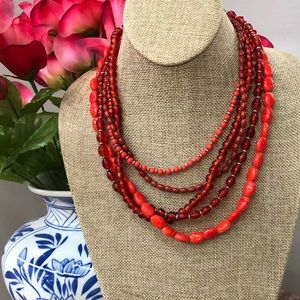Layered Red Beaded Necklace